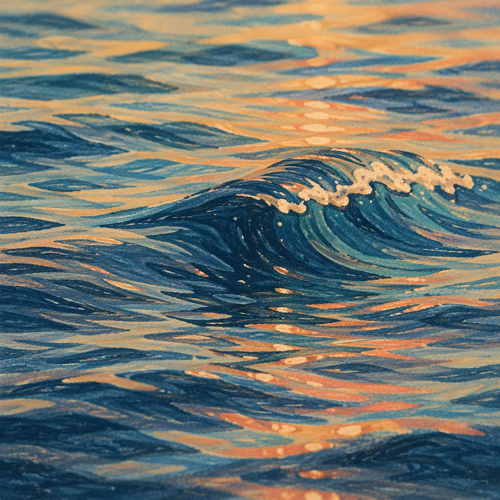 Serene Blue Curling Ocean Wave Closeup