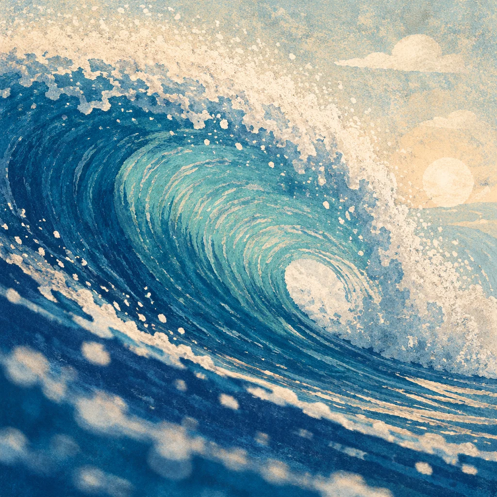 Curling Blue Ocean Wave at Sunrise