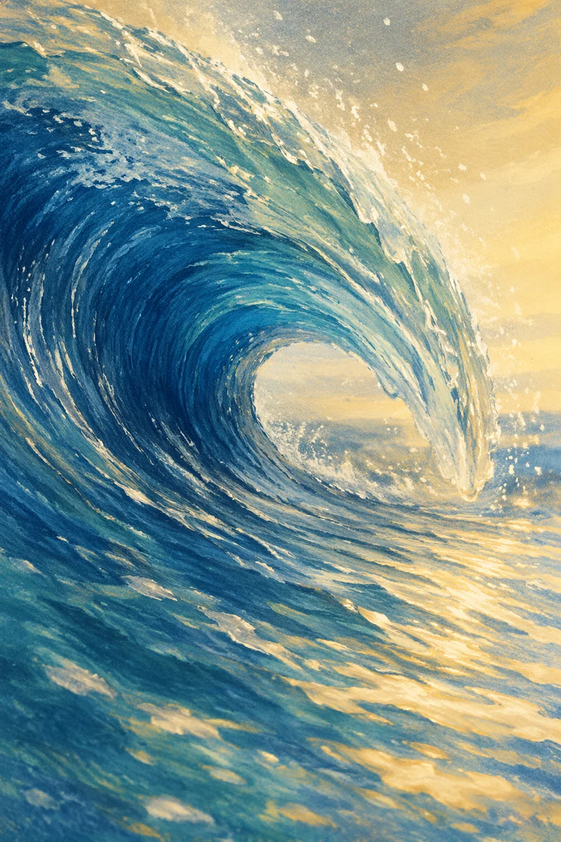 Curling Blue Ocean Wave at Sunrise