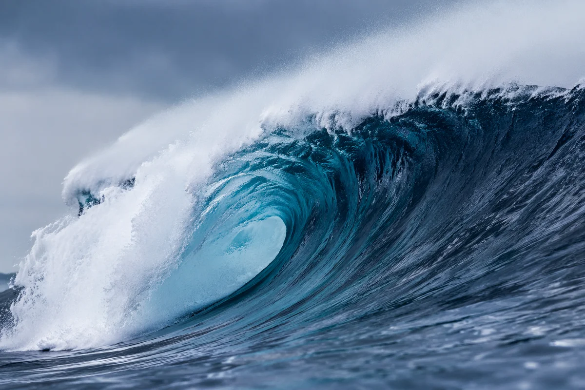 Curling Turquoise Ocean Wave Close Up