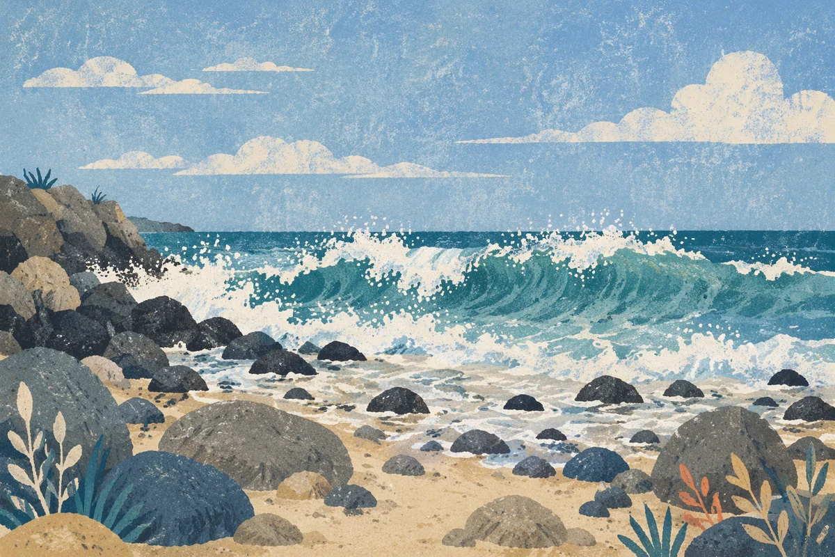 Ocean Waves Crashing on Rocky Shore