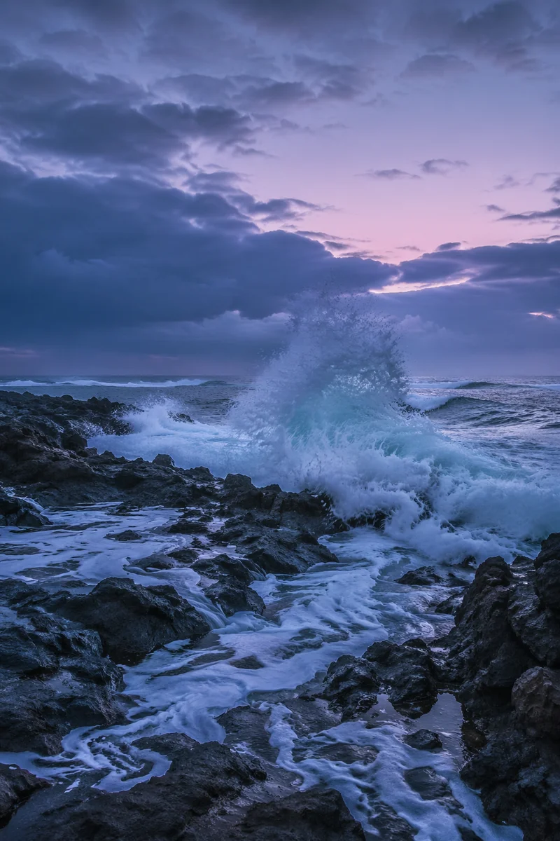 Ocean Waves Crashing on Volcanic Shore