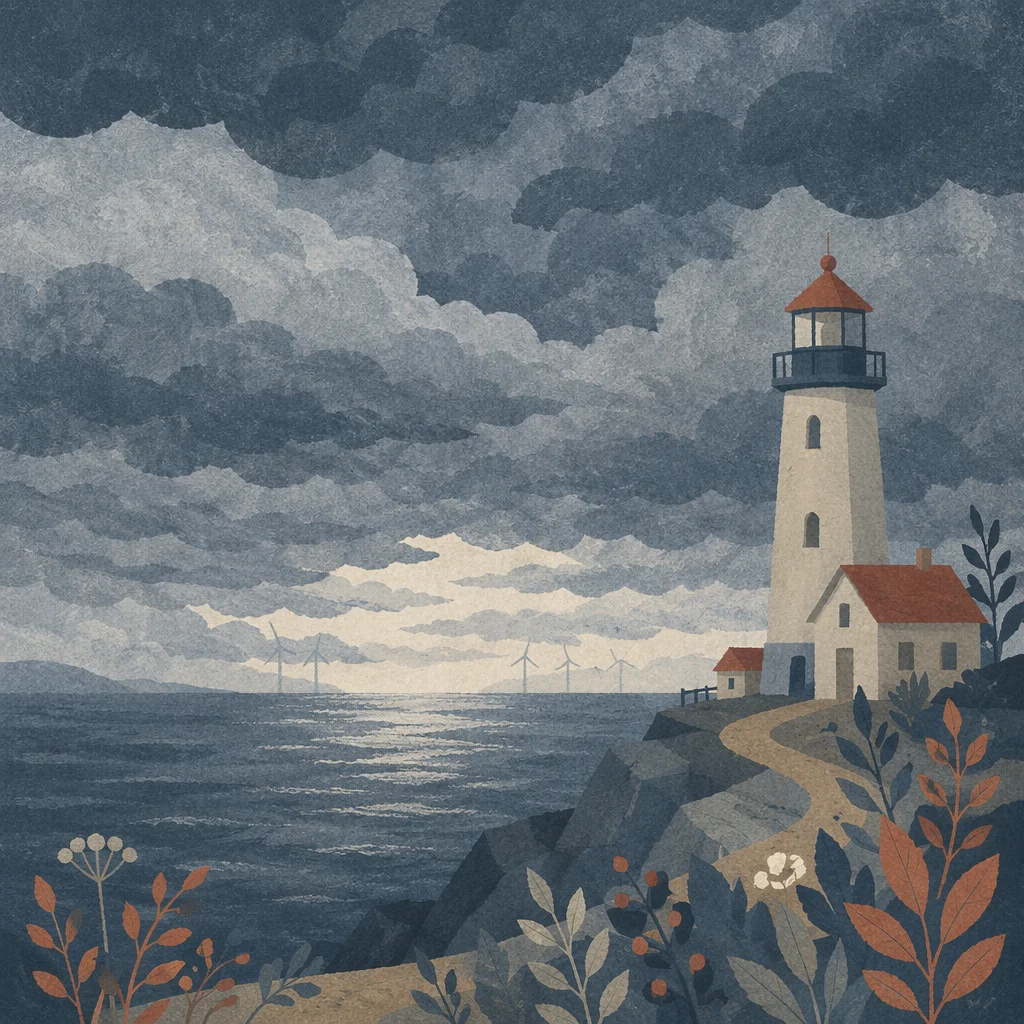 Moody Overcast Lighthouse Coastal Horizon