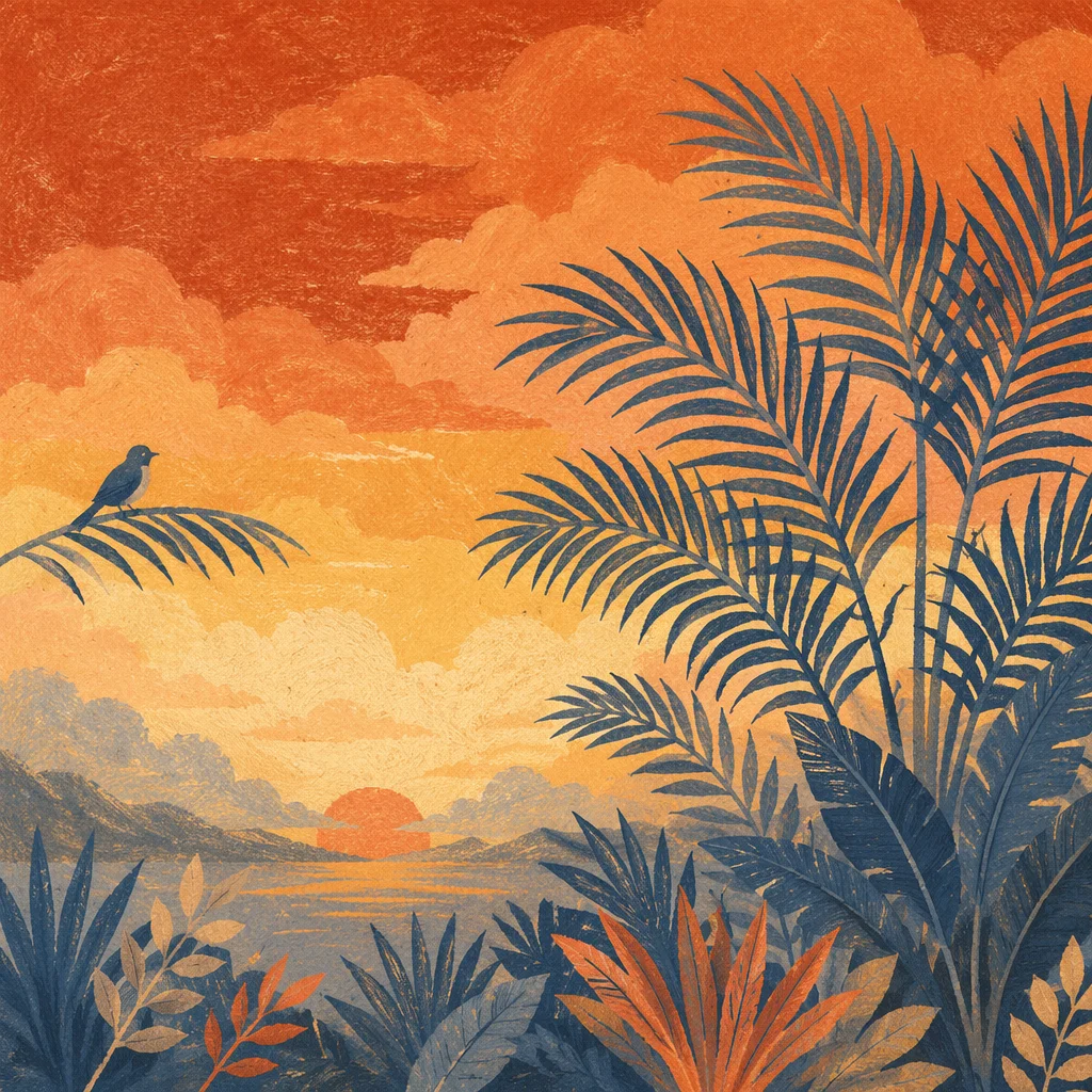 Tropical Palm Silhouettes at Orange Sunset