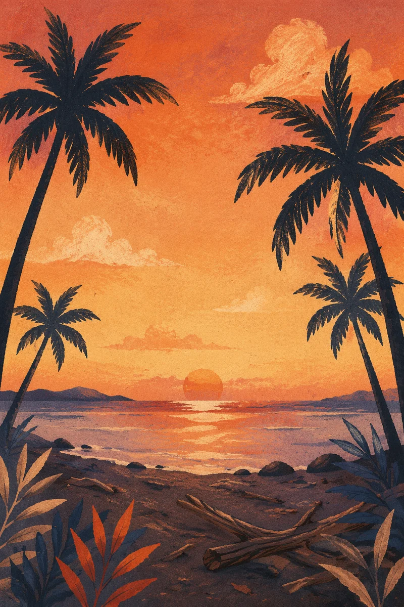Palm Tree Silhouettes at Tropical Sunset