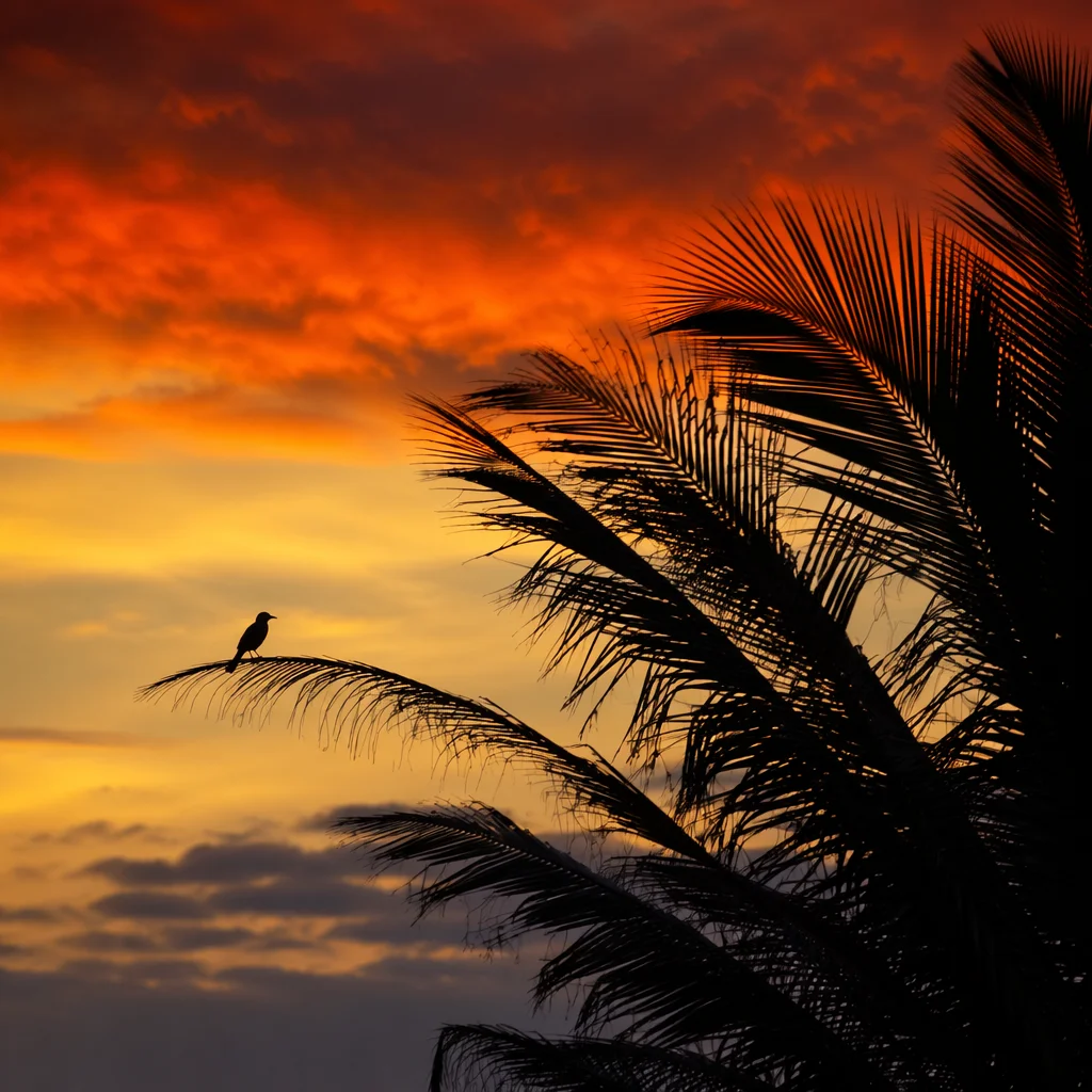 Tropical Palm Silhouettes at Orange Sunset