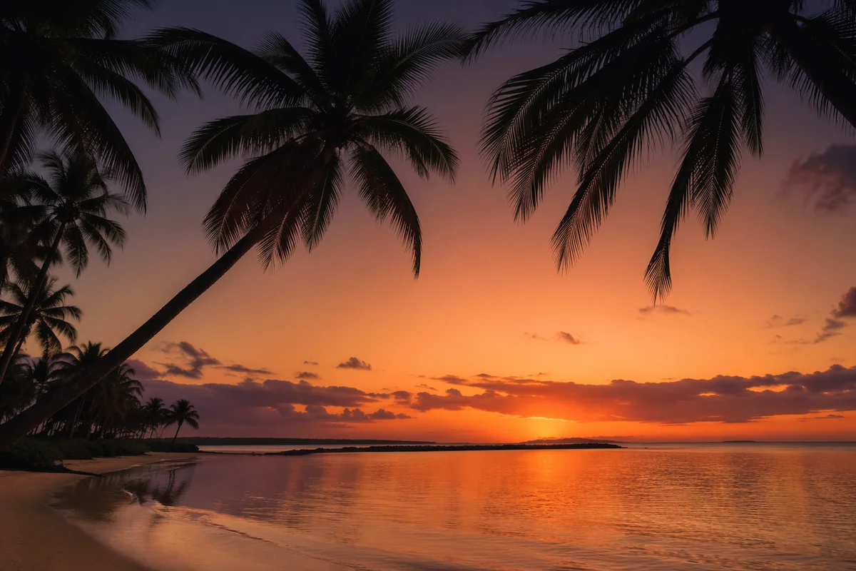 Palm Tree Silhouettes Over Tropical Sunset