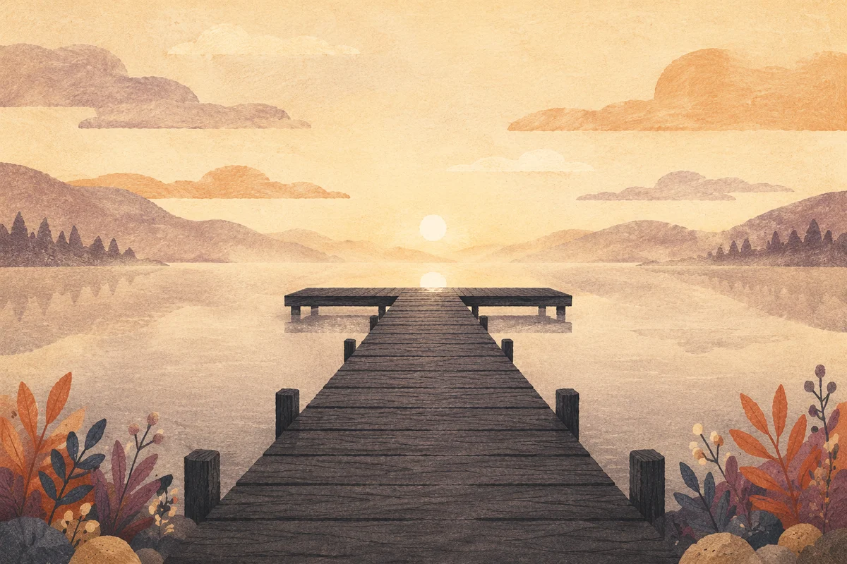 Peaceful Wooden Pier on Misty Morning Lake