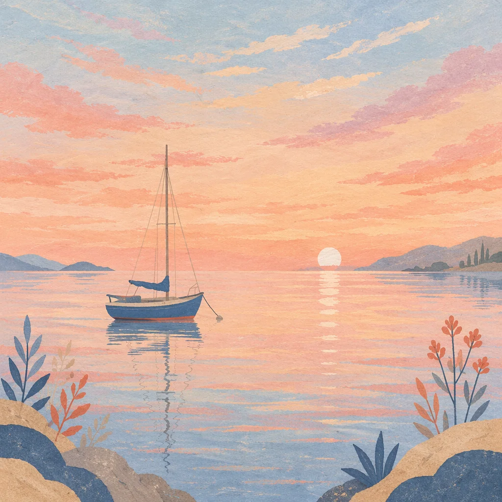 Pink Sunrise Bay With Quiet Sailboat