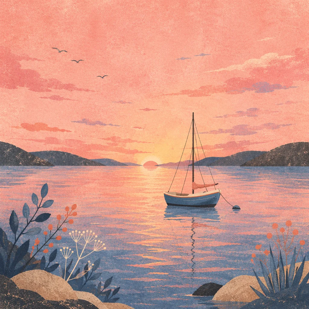 Pink Sunrise Sailboat Over Calm Bay