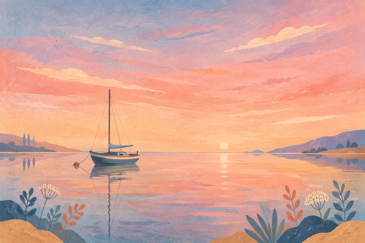Pink Sunrise Bay with Quiet Sailboat