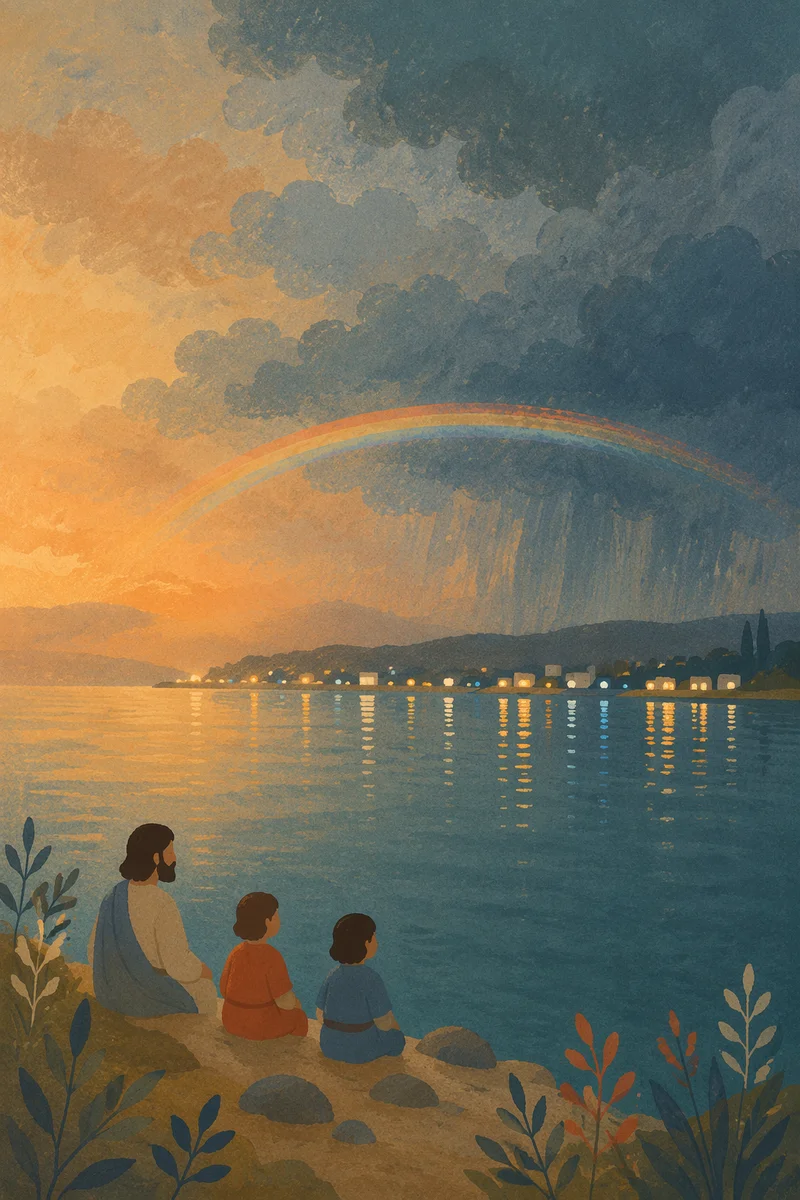 Rainbow Over Calm Bay After Rain