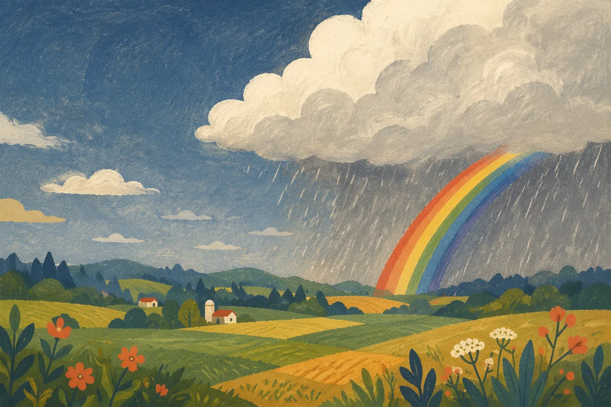 Hopeful Rainbow Over Rain Washed Countryside
