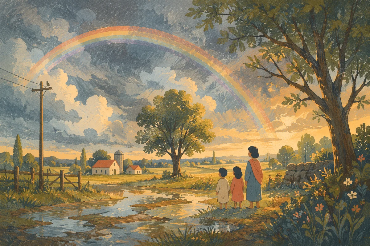 Pastel Rainbow Over Quiet Country Field