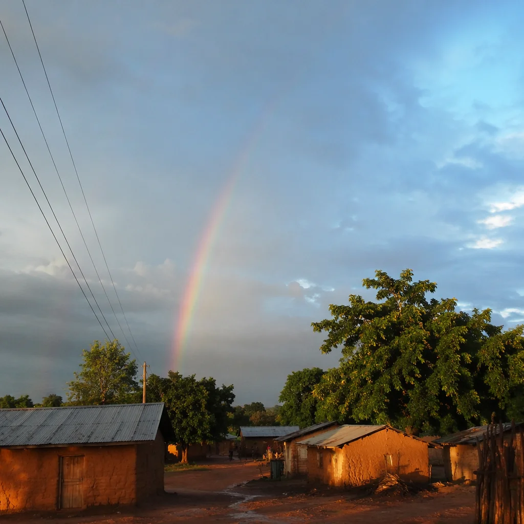 Faint Rainbow Over Rural Sky After Rain