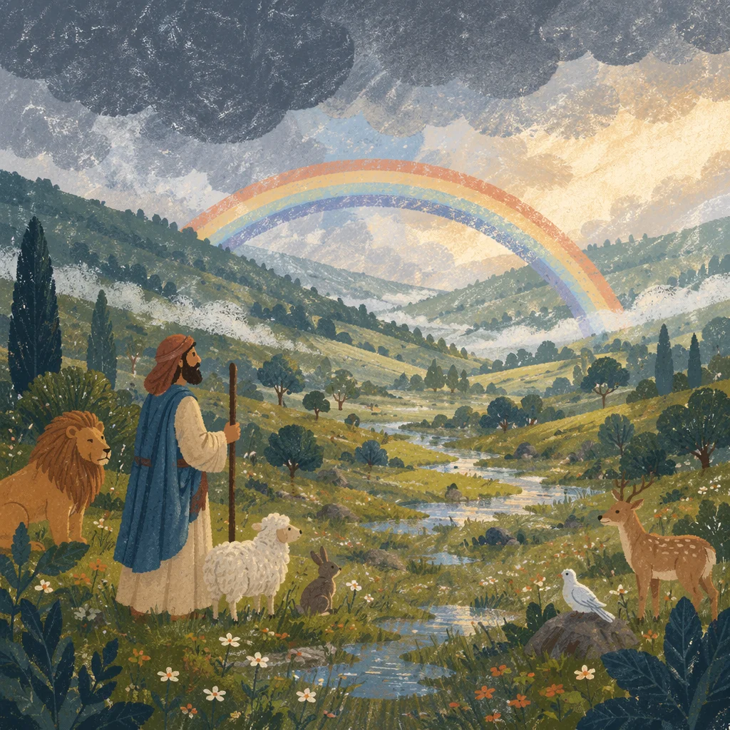 Rainbow Over Green Valley After Rain