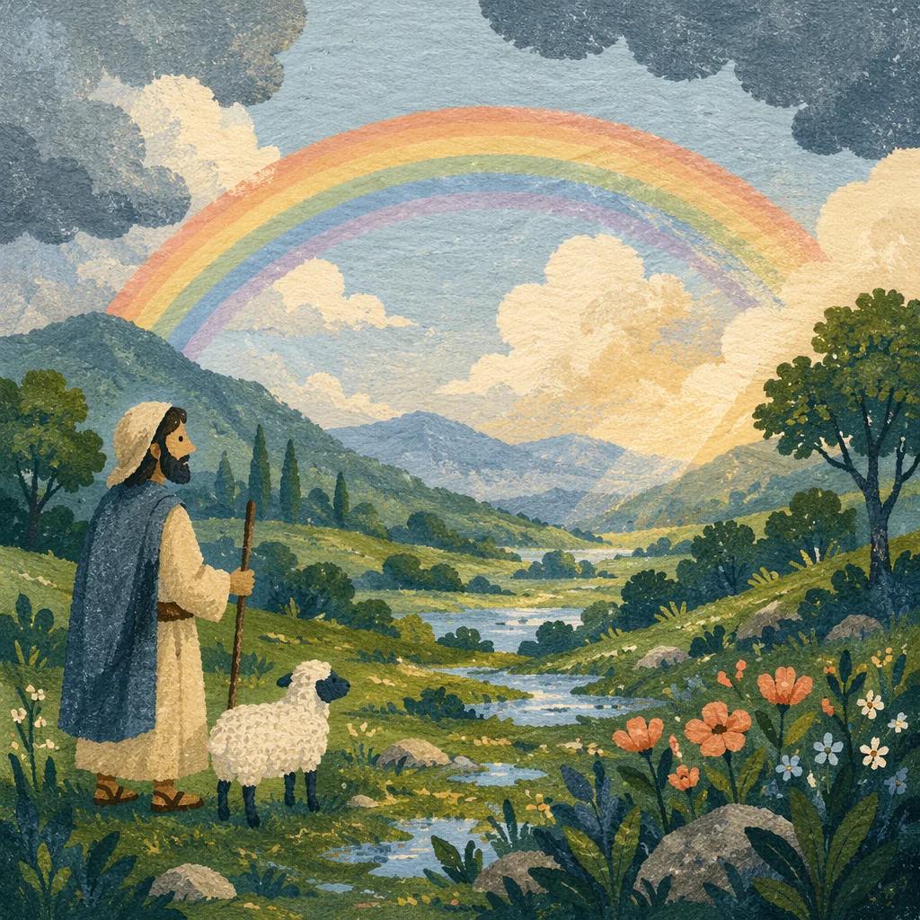 Hopeful Rainbow Over Rain-Washed Green Valley