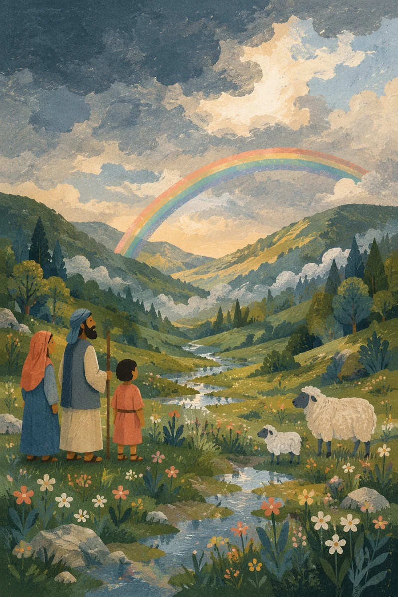 Rainbow Over Green Valley After Rain