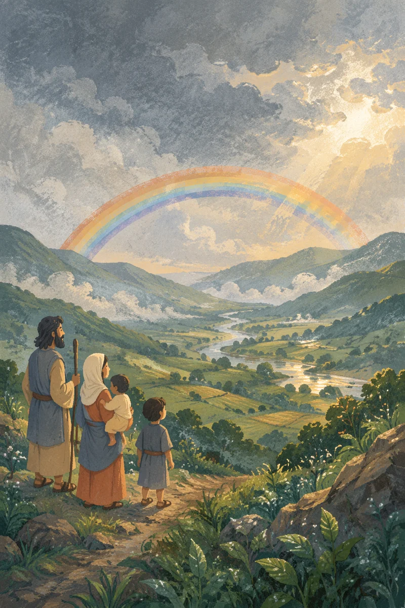 Rainbow Over Green Valley After Rain