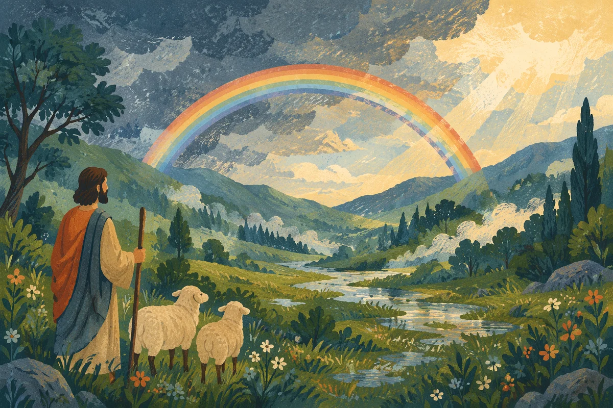 Hopeful Rainbow Over Lush Green Valley