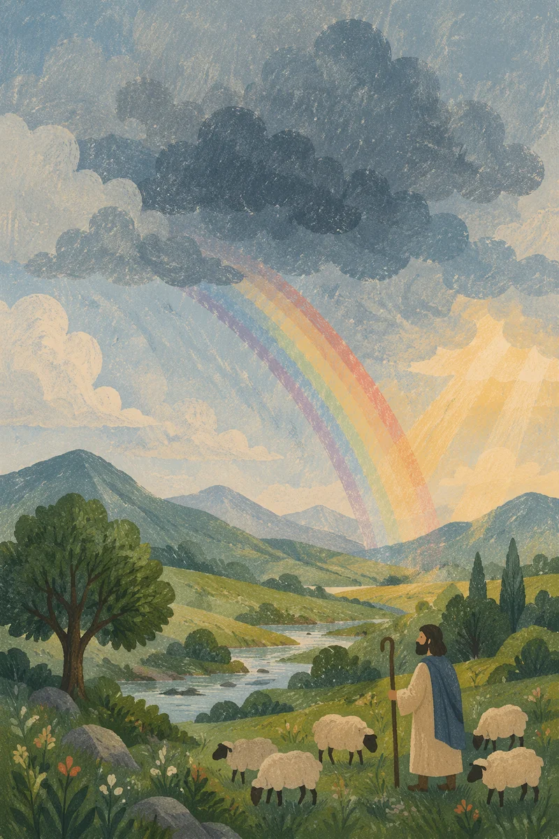 Rainbow Over Green Valley After Rain