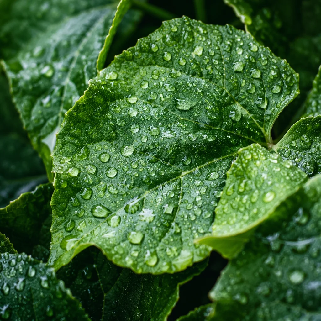 Rain-Kissed Green Leaves Macro Close-Up