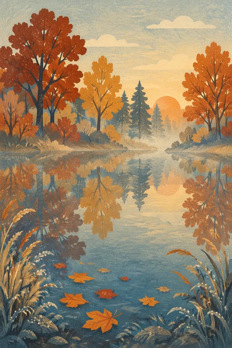 Autumn Trees Reflected in Quiet Pond