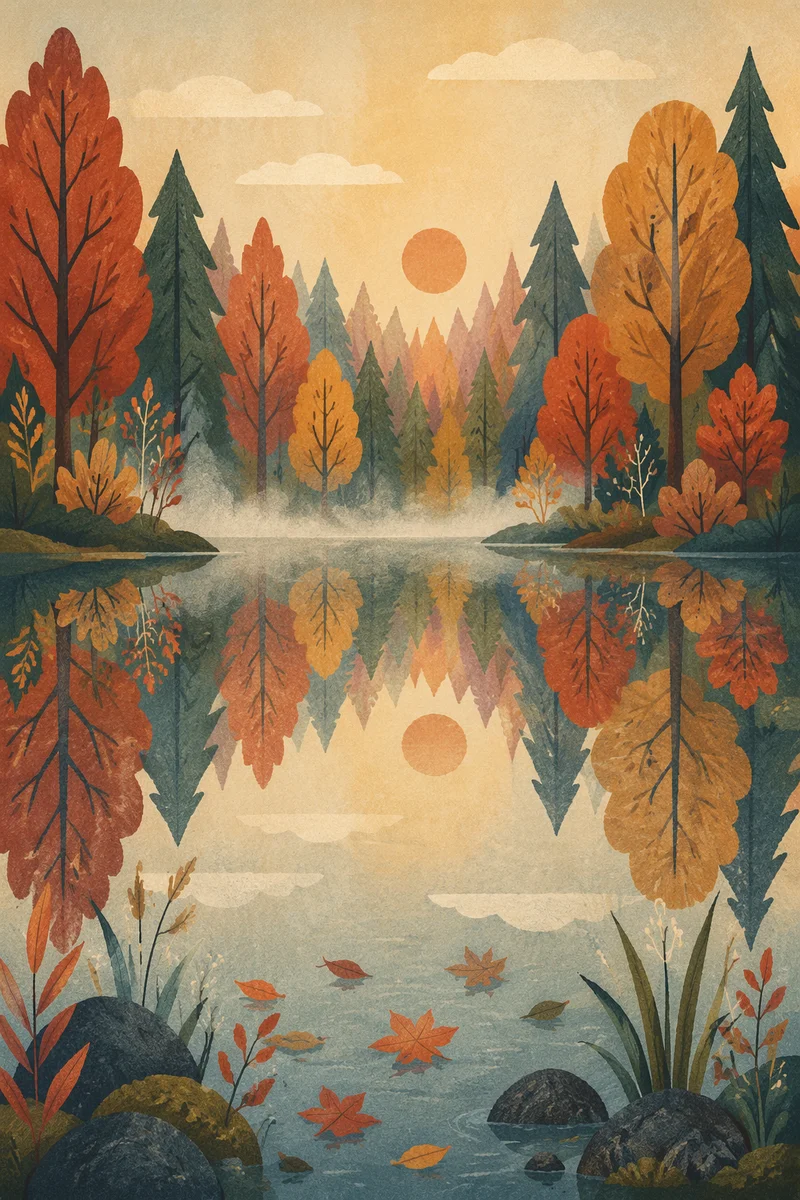 Autumn Tree Reflections on Quiet Pond