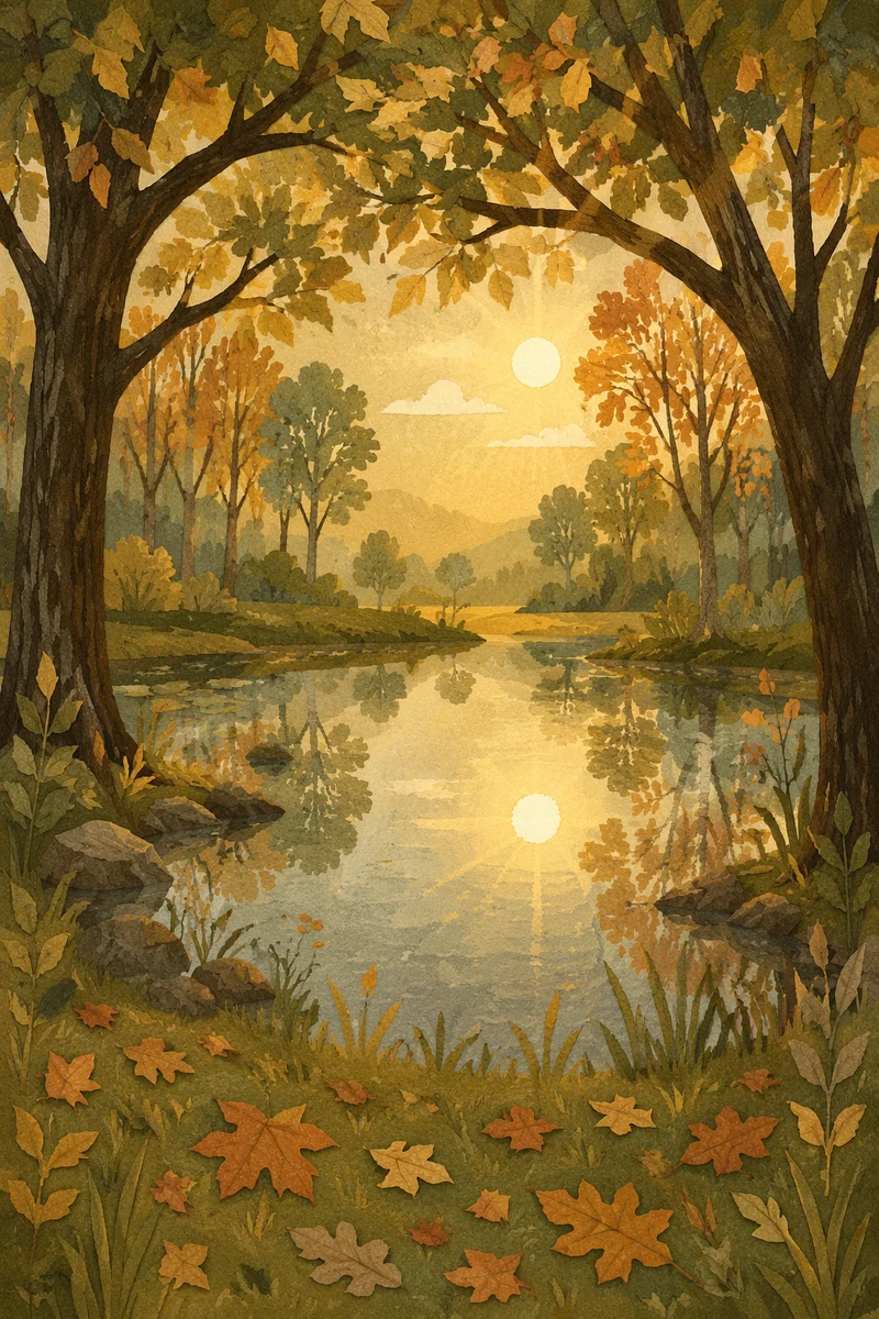 Autumn Woodland Pond with Golden Reflections