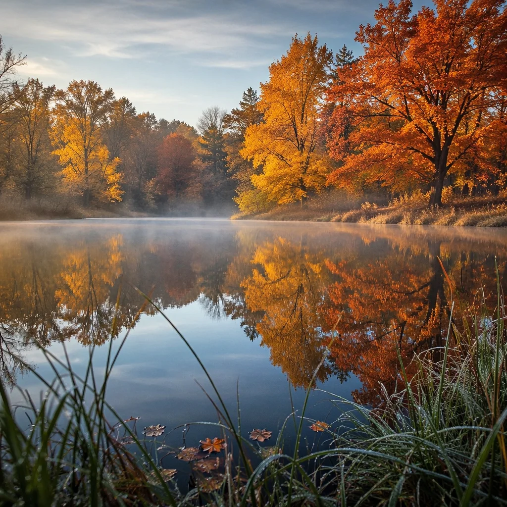 Autumn Trees Reflected in Still Pond