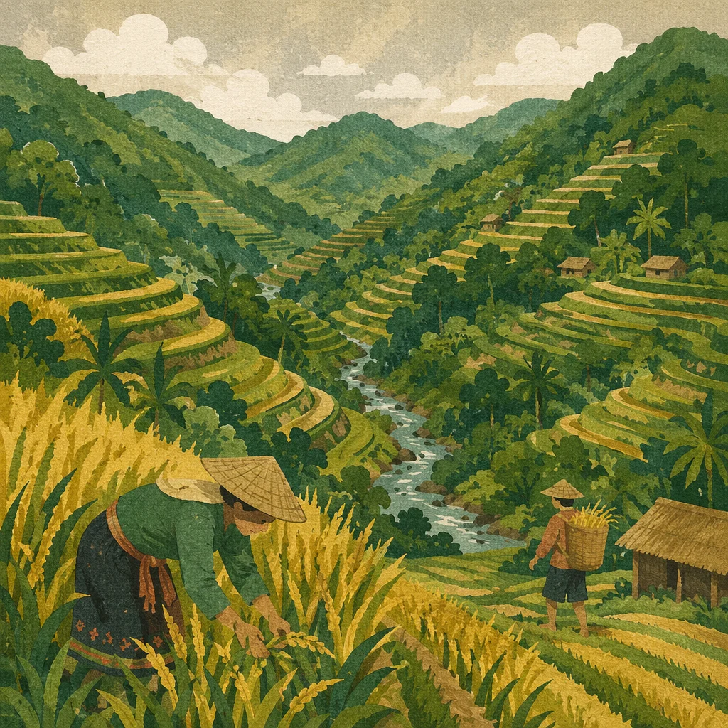 Serene Green Rice Terraces on Mountainside