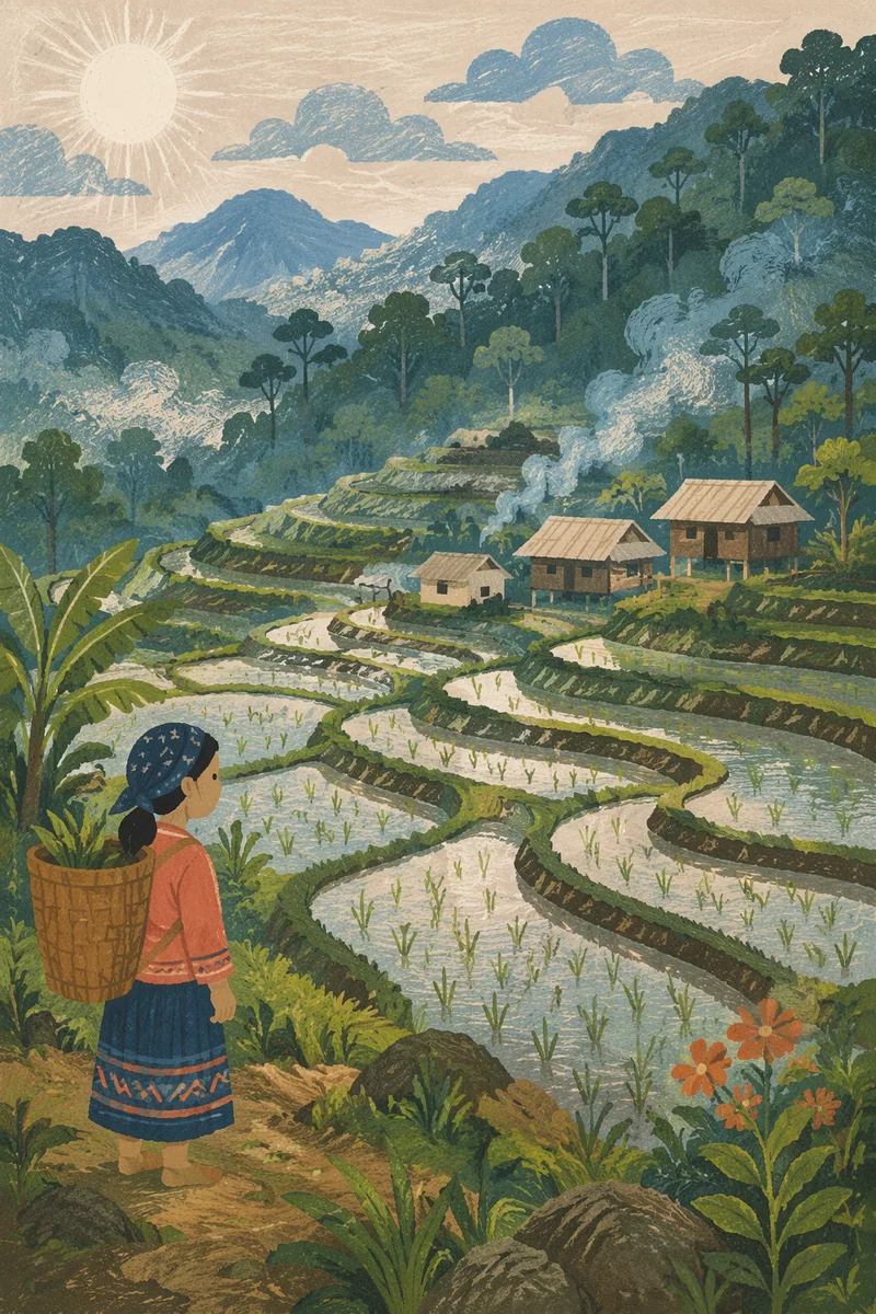 Emerald Rice Terraces on Asian Mountainside