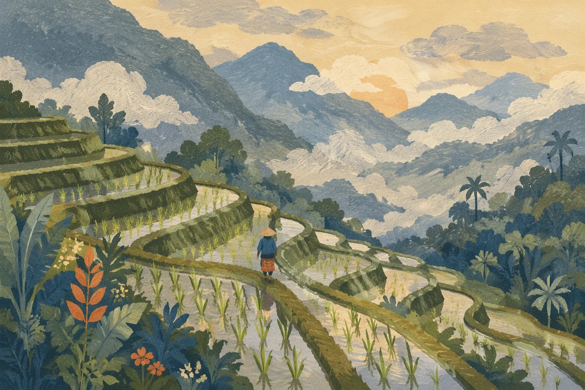 Misty Emerald Rice Terraces at Dawn