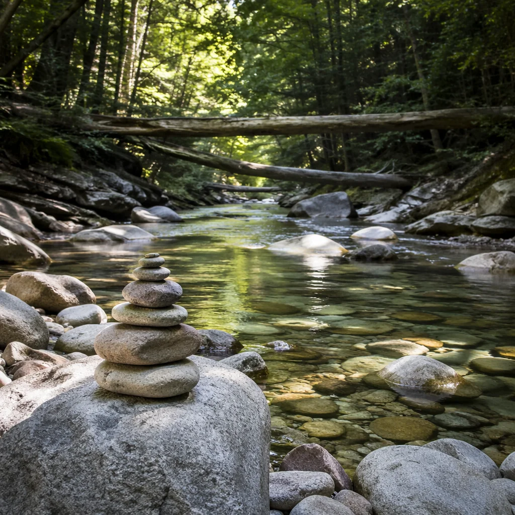 Clear River Through Rocky Forest Canyon
