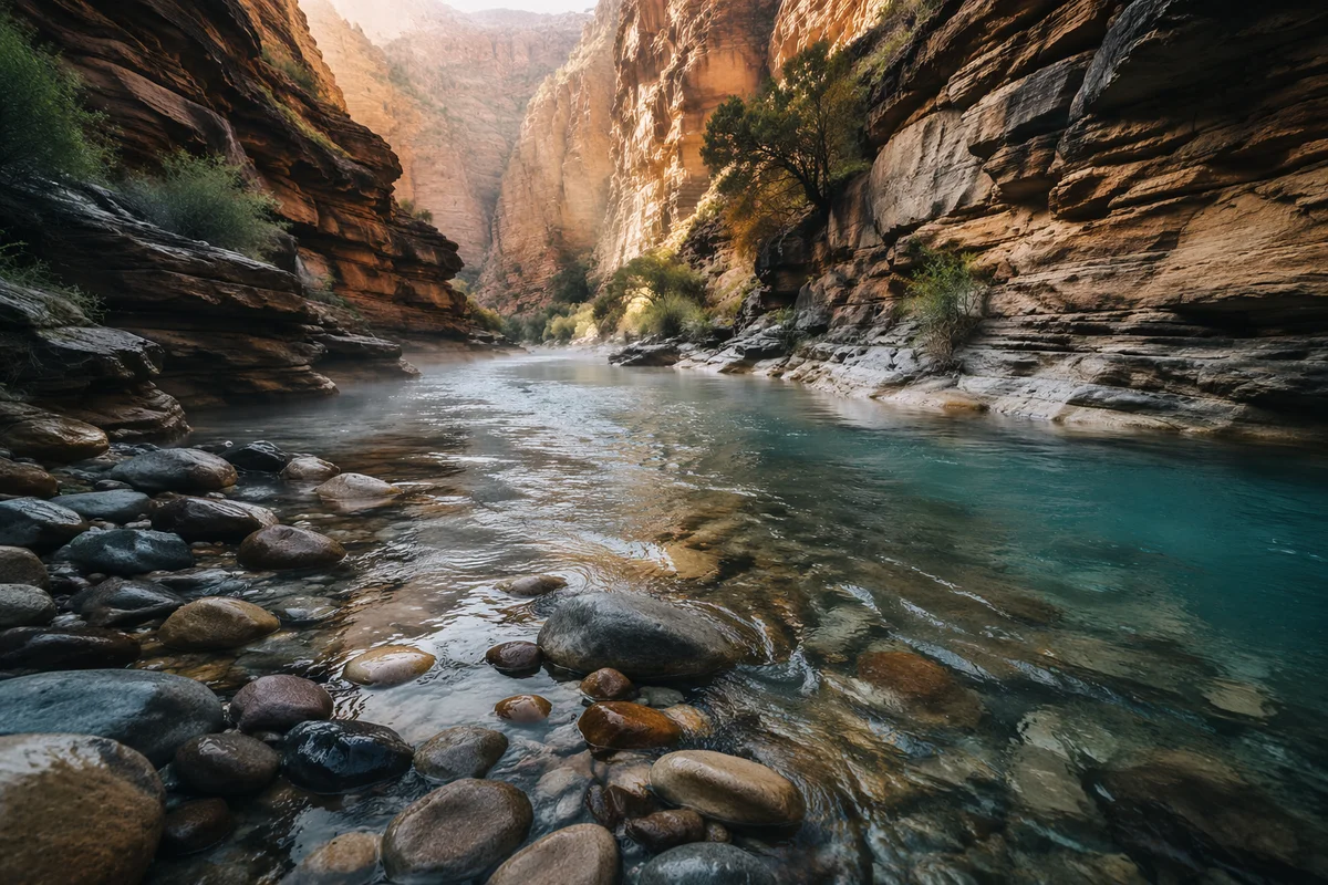 Morning River Through Sandstone Canyon