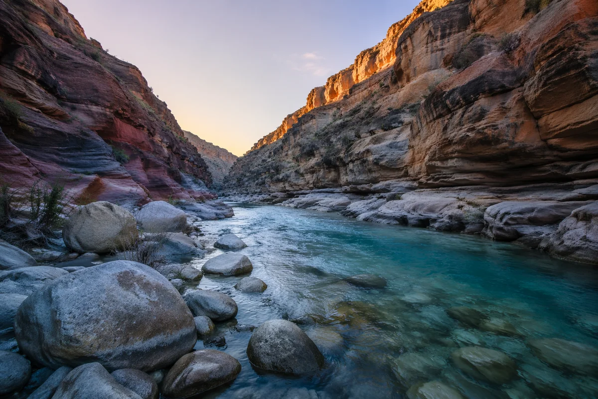 Sunrise River Through Sandstone Canyon