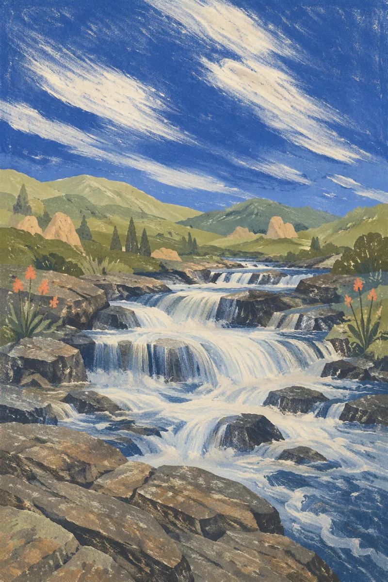Wild River Rapids Under Highland Sky