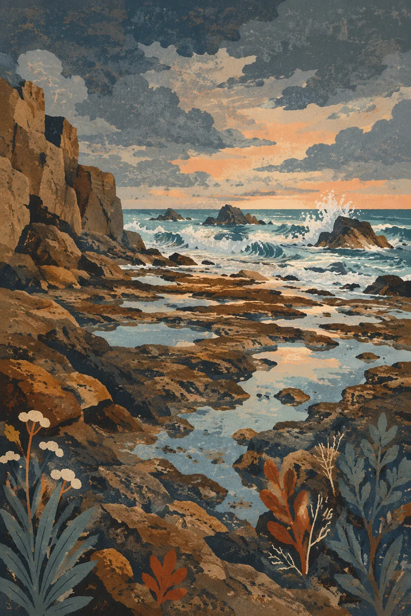 Dramatic Rocky Coastline with Crashing Waves