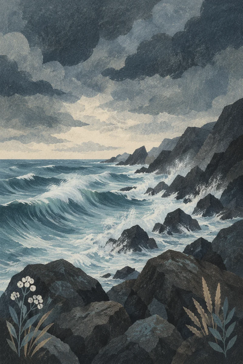 Storm Waves Over Rugged Rocky Coastline