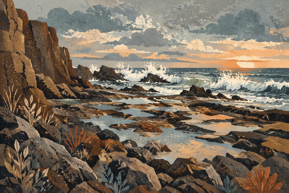 Dramatic Rocky Coastline with Crashing Waves