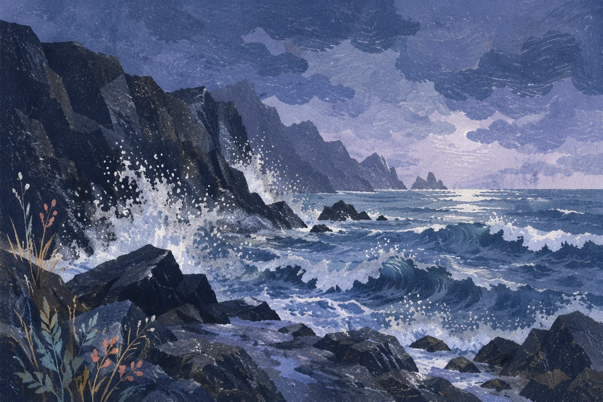 Dramatic Rocky Coastline at Blue Hour