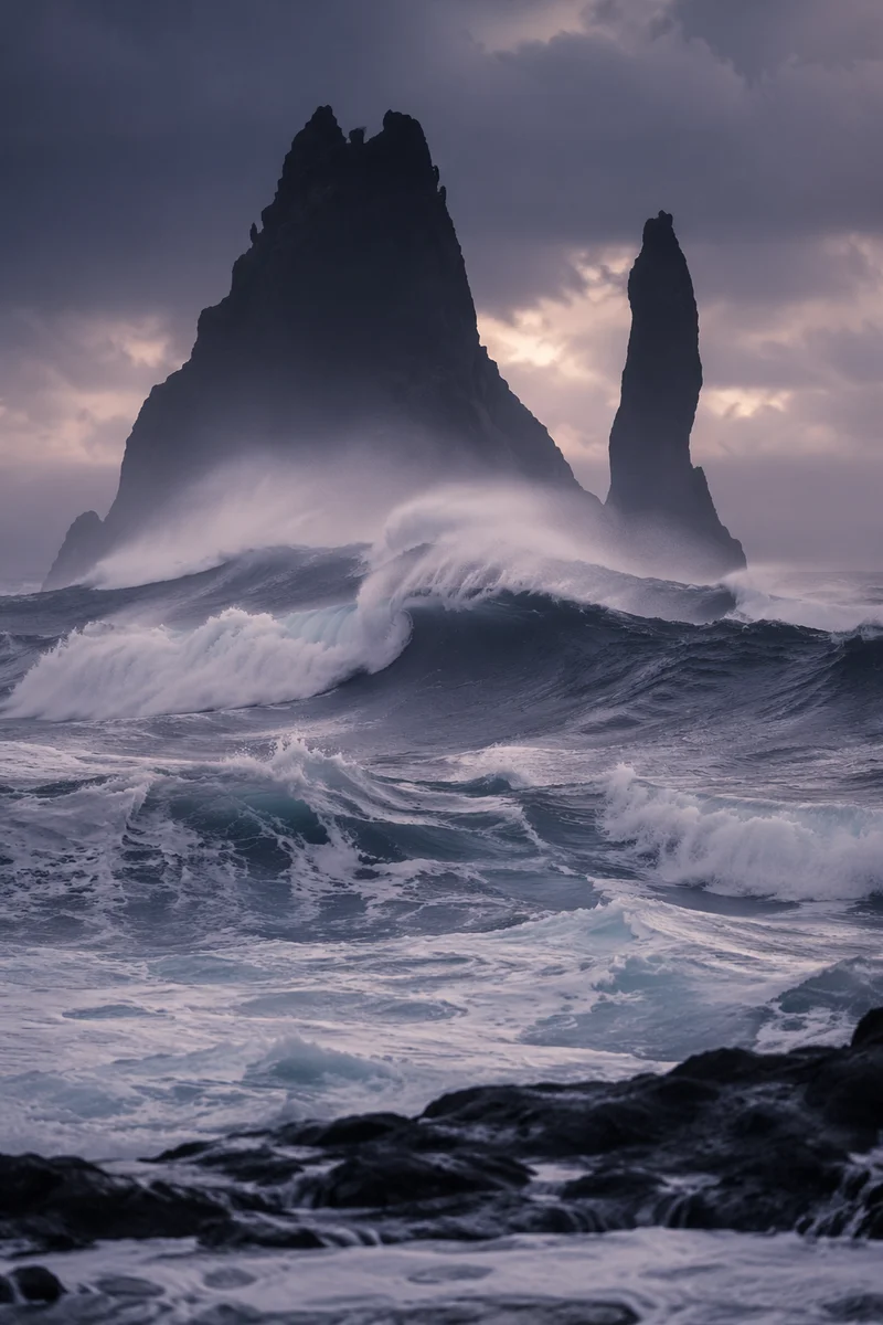 Dramatic Waves Along Rugged Rocky Coastline