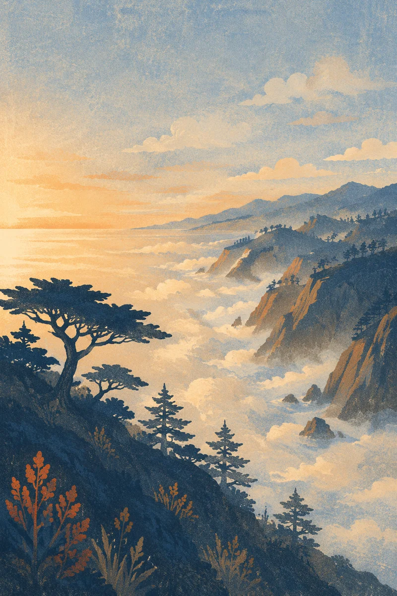 Sunrise Fog Over Coastal Cliffs