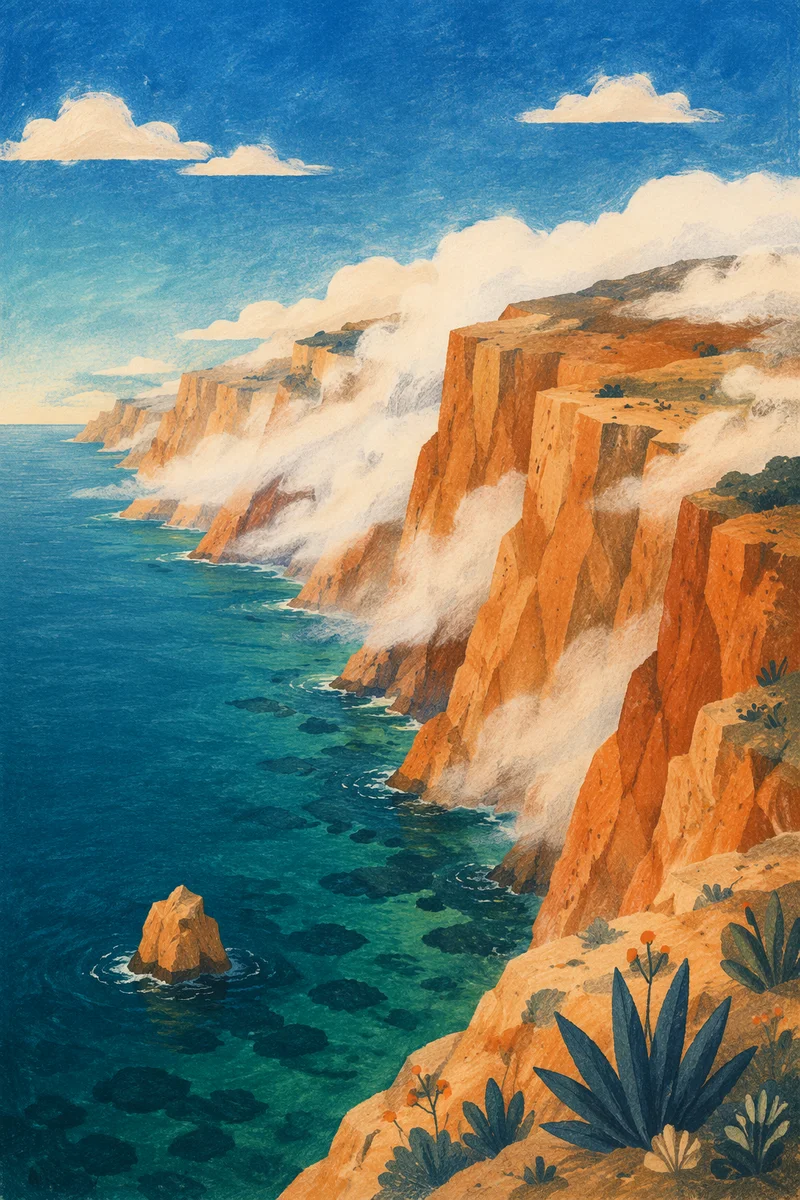 Sunrise Fog Rolling Over Coastal Cliffs