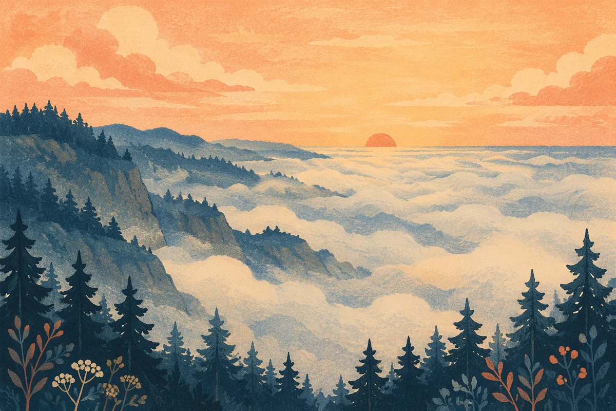 Sunrise Fog Over Rugged Coastal Cliffs