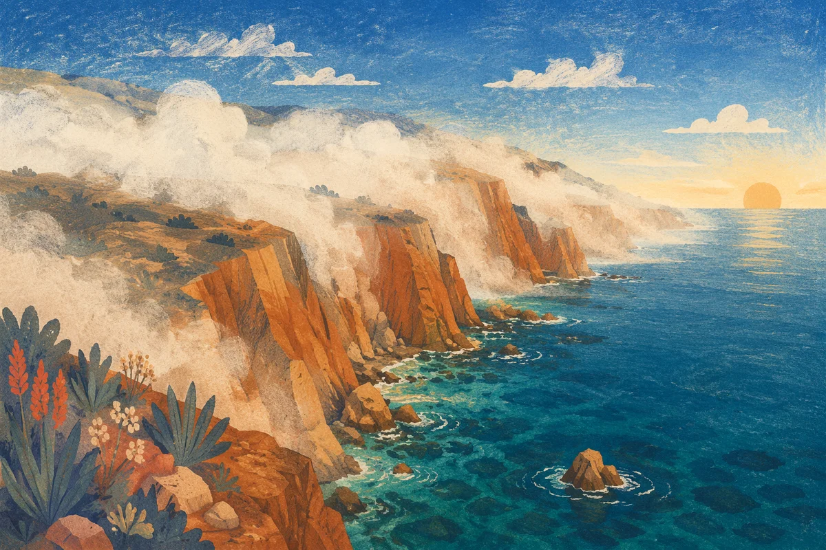 Sunrise Fog Rolling Over Coastal Cliffs