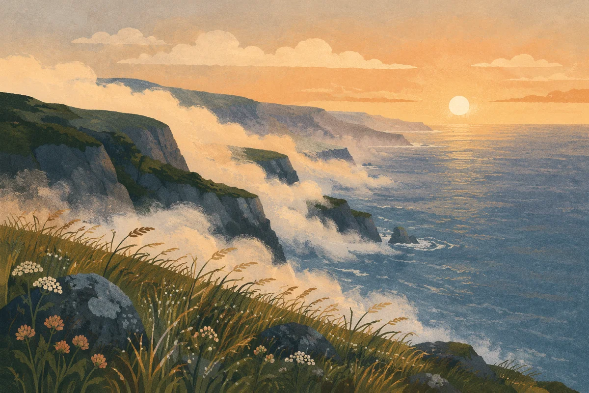 Sunrise Fog Over Rugged Coastal Cliffs