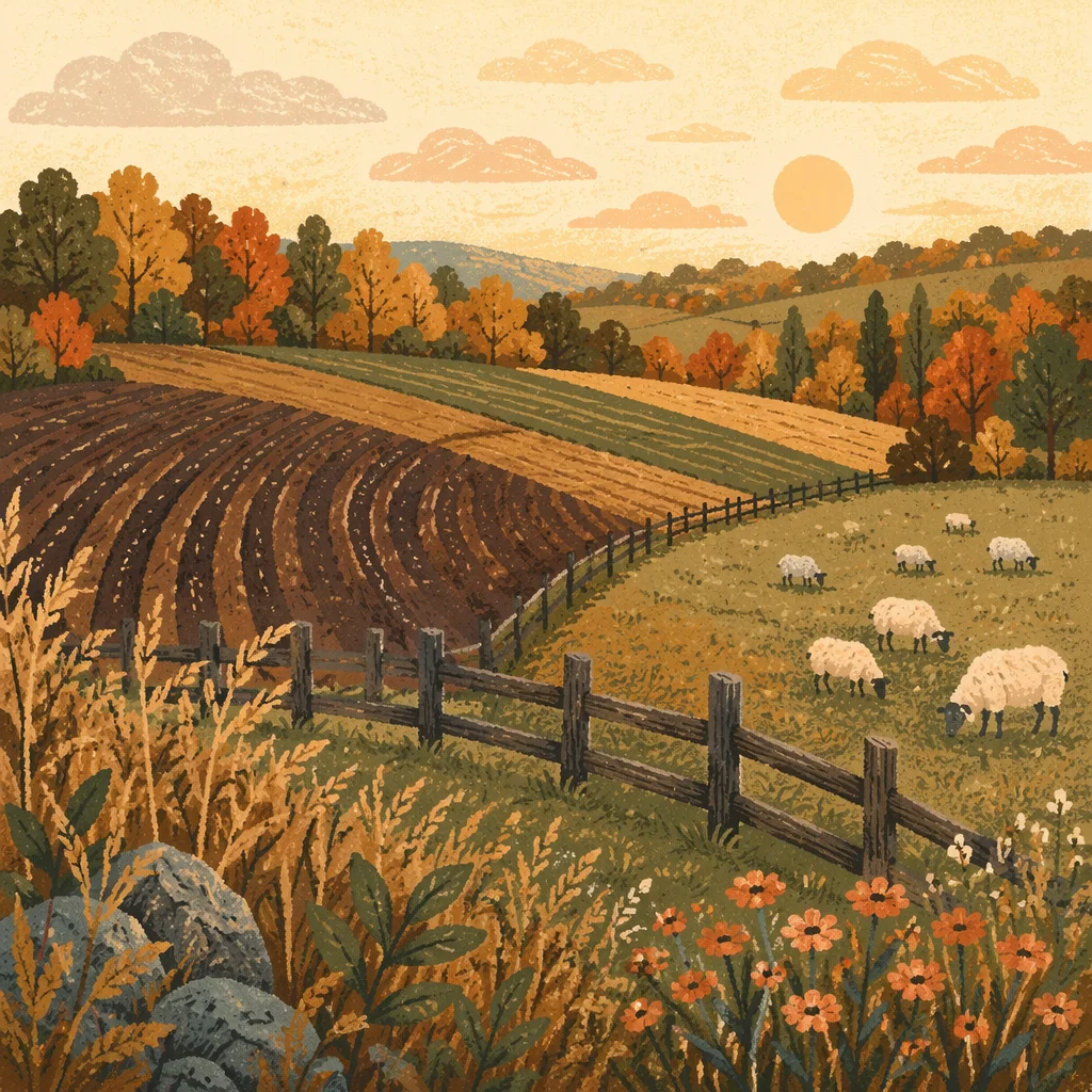 Rolling Rural Hills with Weathered Fence