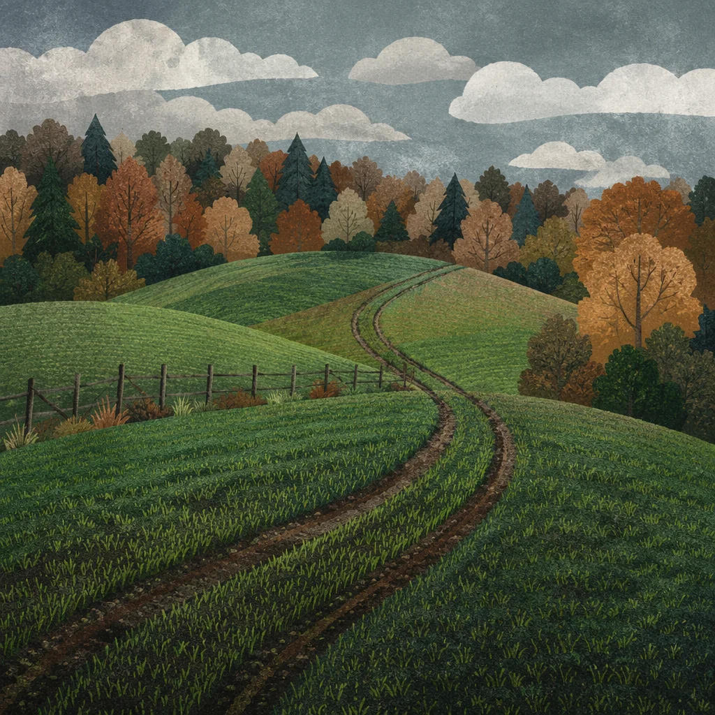 Rolling Green Hills with Rustic Fence