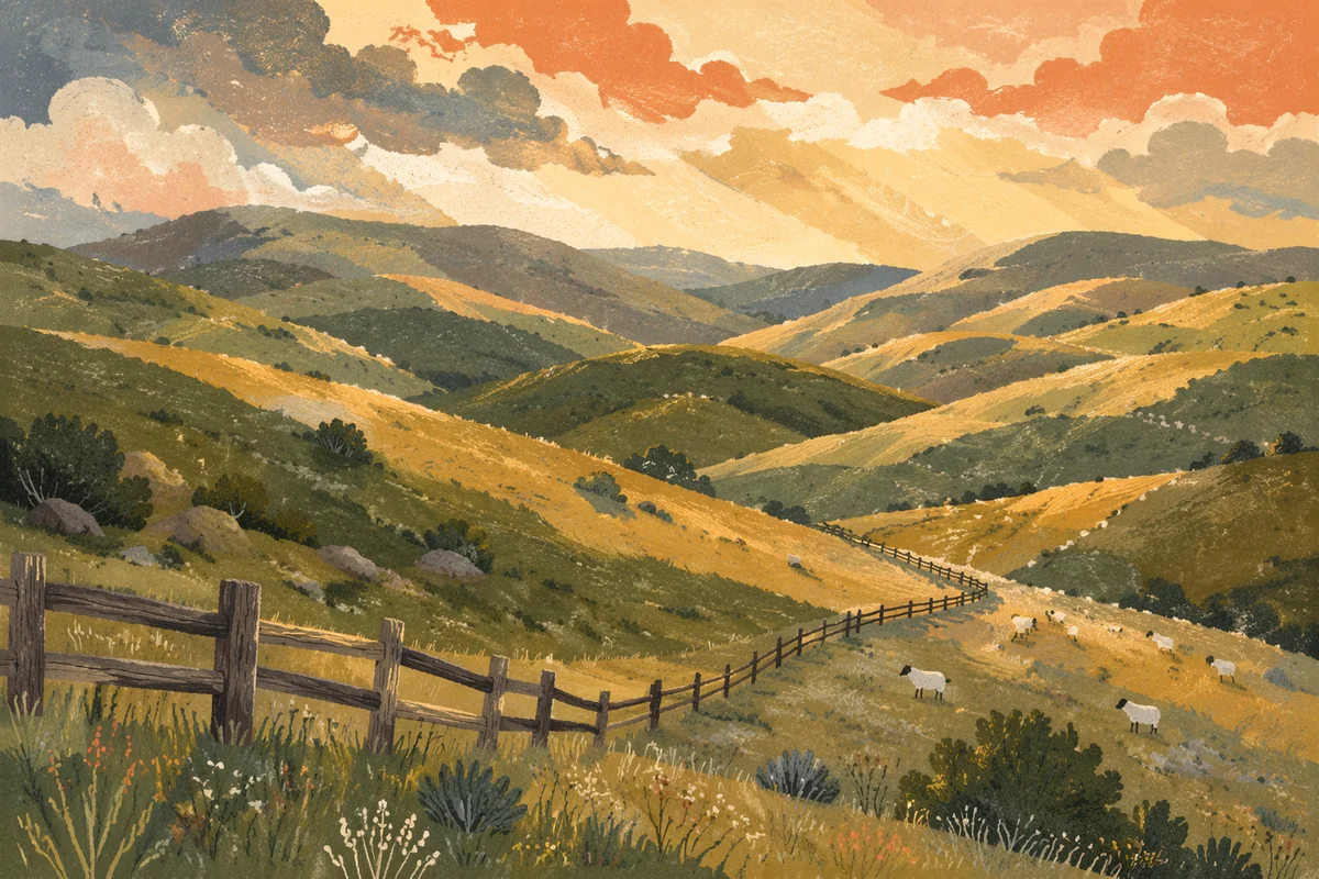Rolling Green Hills with Rustic Fence Line